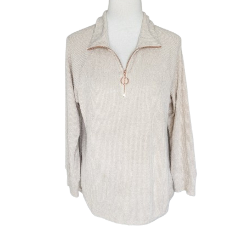 Adyson Parker cream ribbed long sleeve quarter zip top Women's size large - Picture 10 of 16
